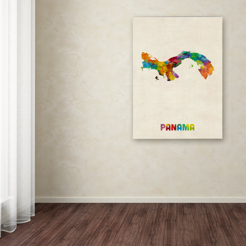 « panama aquarelle map », impression sur toile tendue, H 24 po x l 18 po x P 2 po