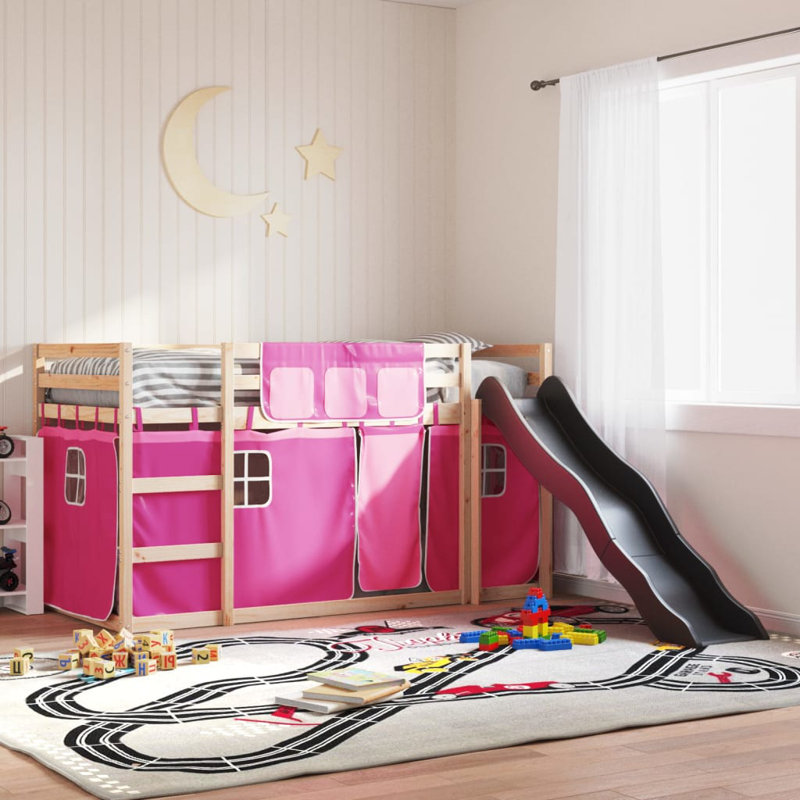 Inness Bunk Bed Themed Beds with Trundle Included, Natural, Pink, 80 x 200 cm