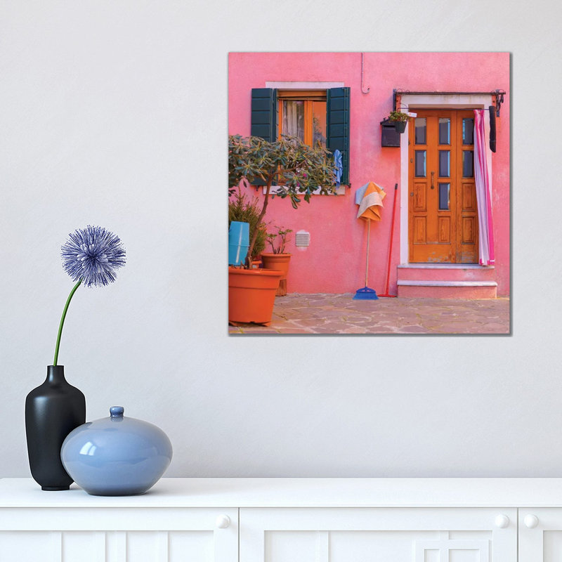 Burano, Italy, Pink House 1 Piece Wrapped Canvas Wall Art, 45.72cm H x 45.72cm W