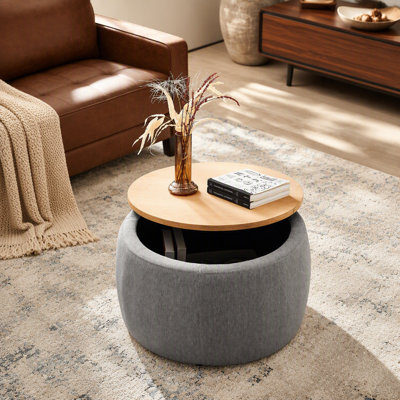 Round Storage Ottoman, 2 In 1 Function, Work As End Table And Ottoman