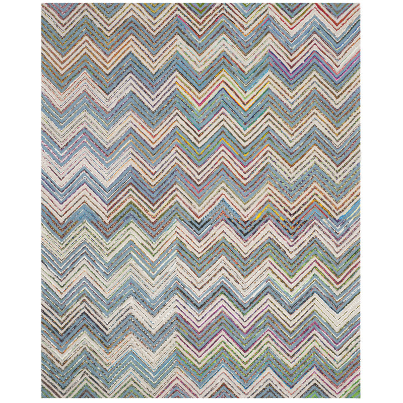 Tapis beige / bleu en laine / coton touffeté à la main Airion, Rectangle 8 pi x 10 pi