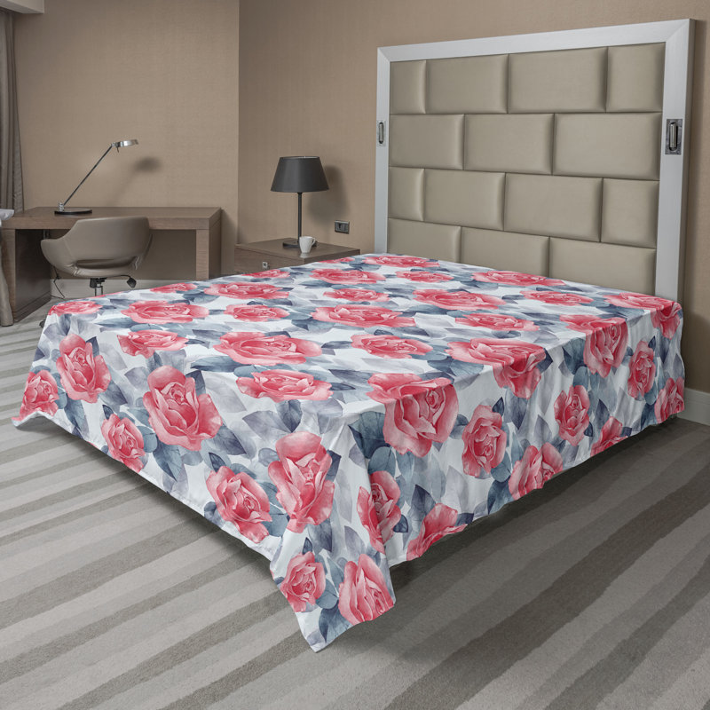 Ambesonne Floral Design Flat Sheet Jumble Cactus Flowers, California King Flat Sheet, Blue Floral