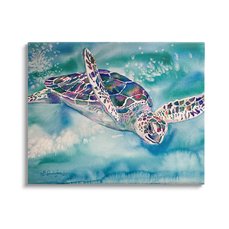 Sea Turtle Swimming Ocean Watercolor Canvas Art 30" x 24"