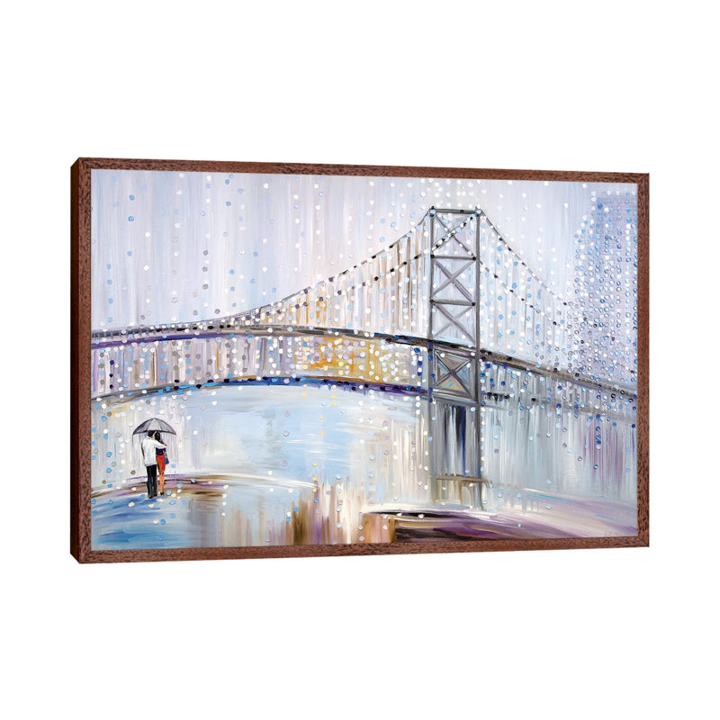 Romantic Rainy Date by Ekaterina Ermilkina - Painting on Canvas, 66.04 cm H x 45.72 cm W, Classic Brown Wood Framed