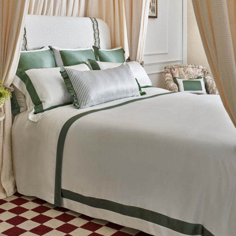 Silk Pillowcase Boudoir 30x40cm, 12"x16" Ebury White & Green Border, Boudoir Oxford Pillow Case