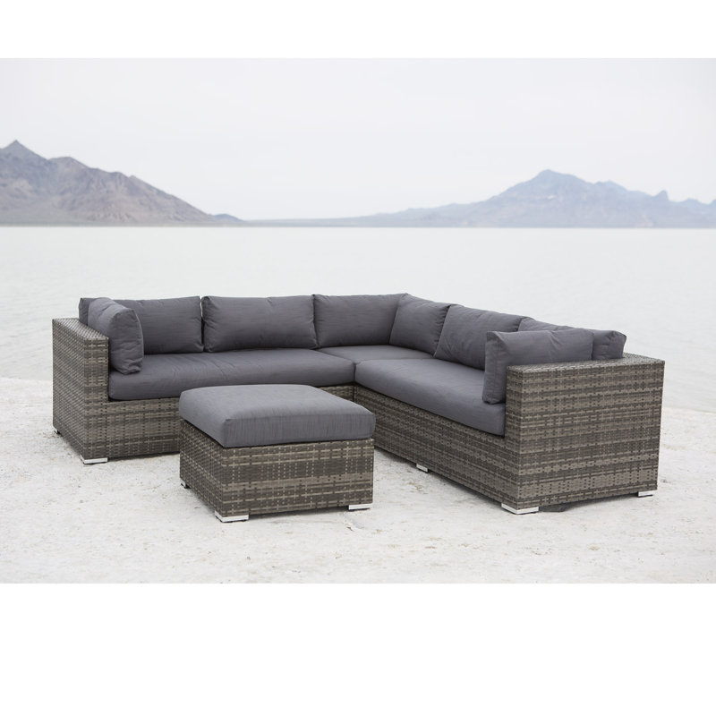 Ensemble de conversation modulaire en rotin 4 pièces avec coussins Googe