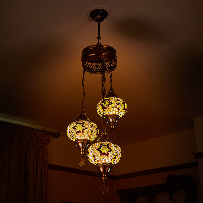 Karlie 3 - Light Antique Bronze Cluster Pendant, Brown/Amber