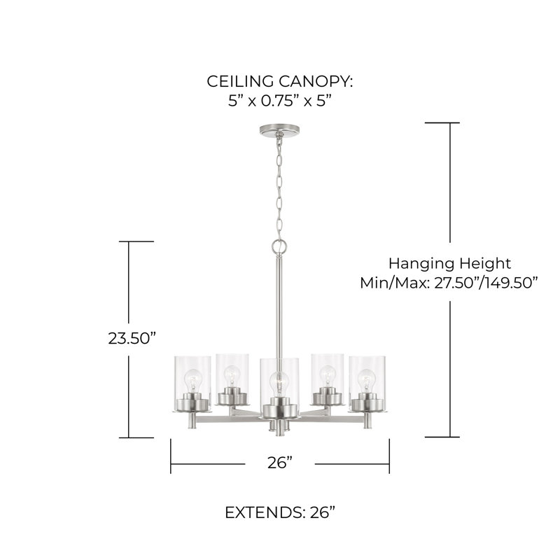 Lustre en laiton vieilli avec verre transparent l 26 po x H 23,5 po, Nickel brossé