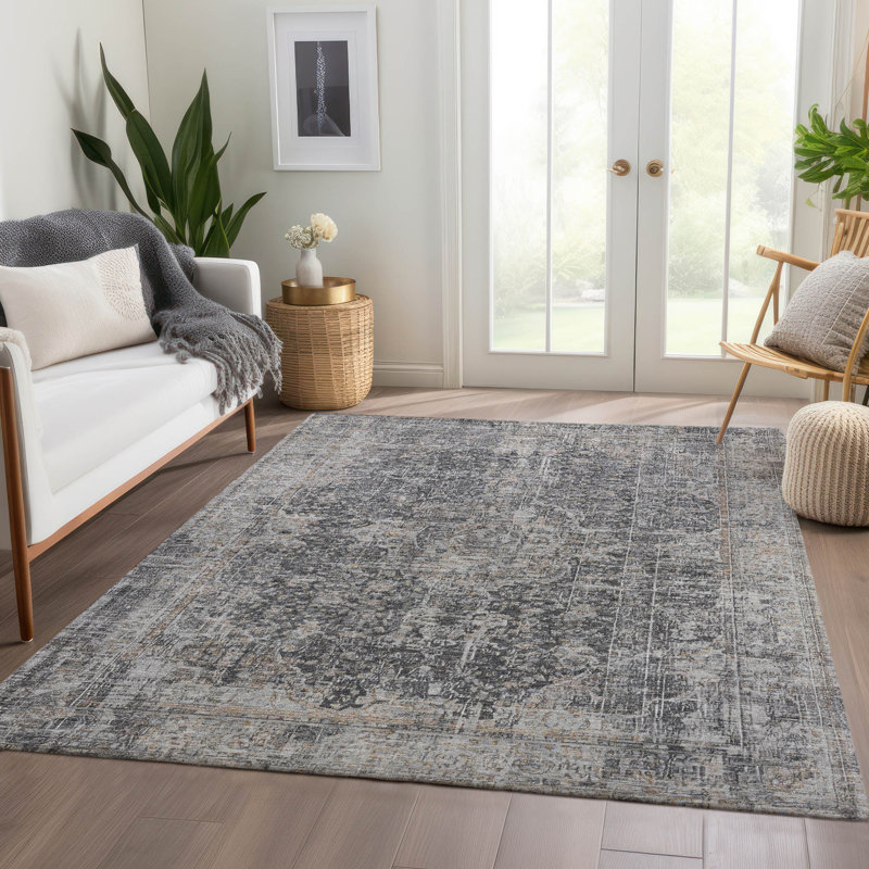 Charcoal Flat Woven Synthetic 10' x 14' Washable Rug