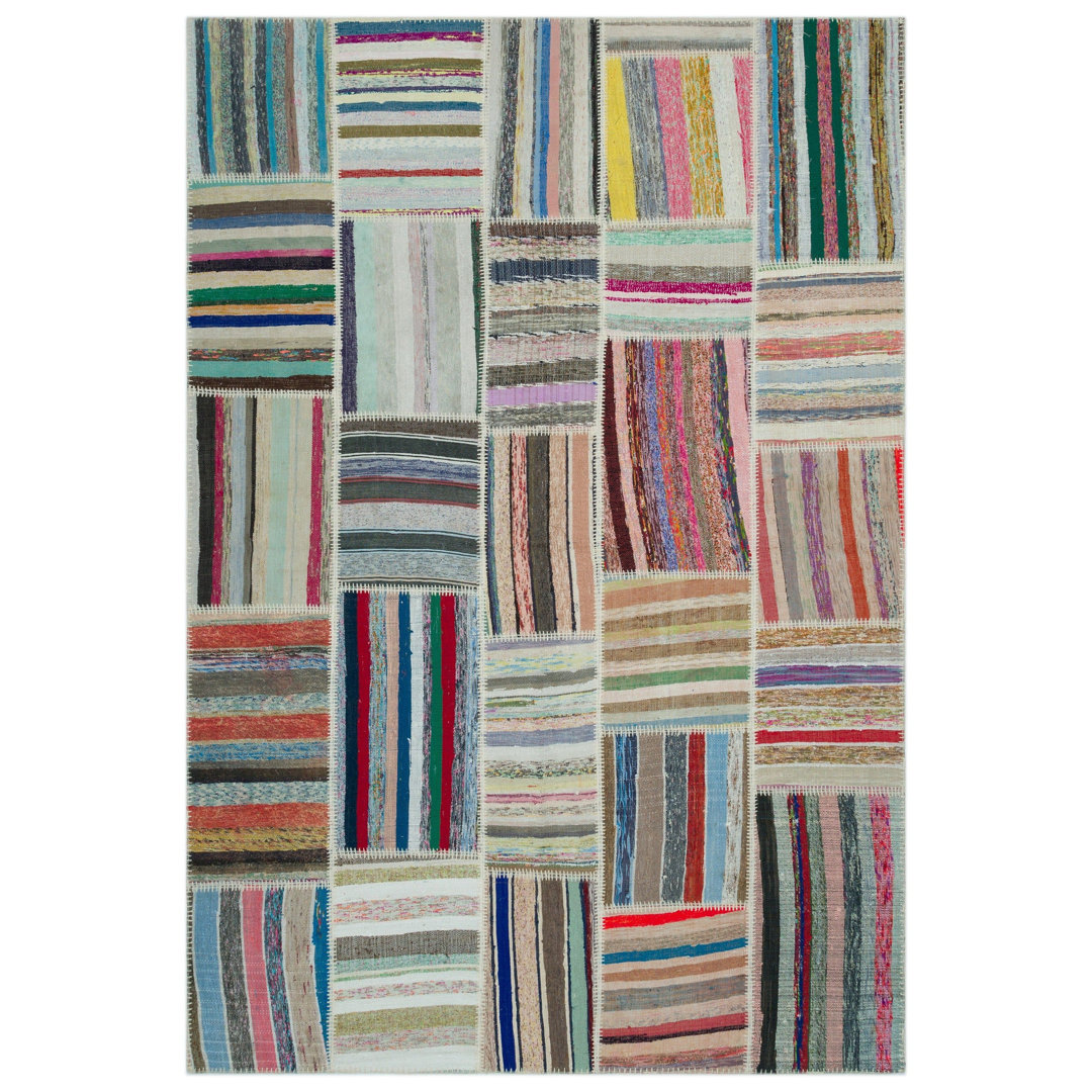 Teselya Beige Striped Wool Handmade Area Rug
