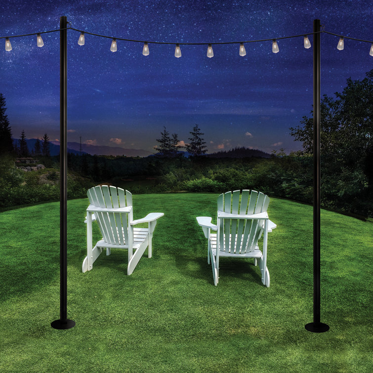 Excello Global Products V2 Light Pole 4 Pack With 100' Of LED Edison Bulb String Lights (Yard Mount)