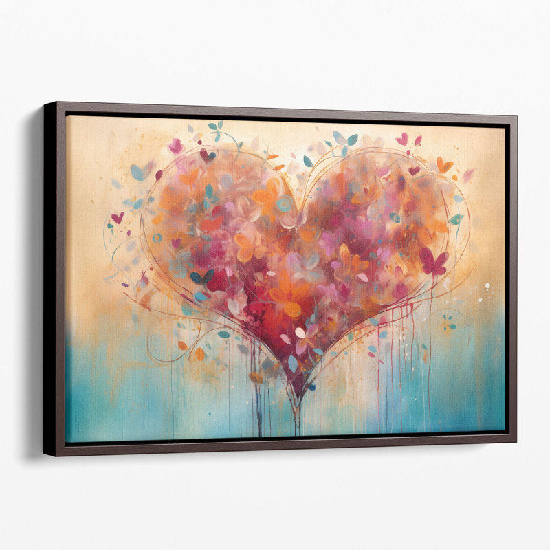 Art abstrait coloré sur toile | Authentic Love Whimsy, H 8 po x l 12 po x P 1,25 po, Cadre flottant brun