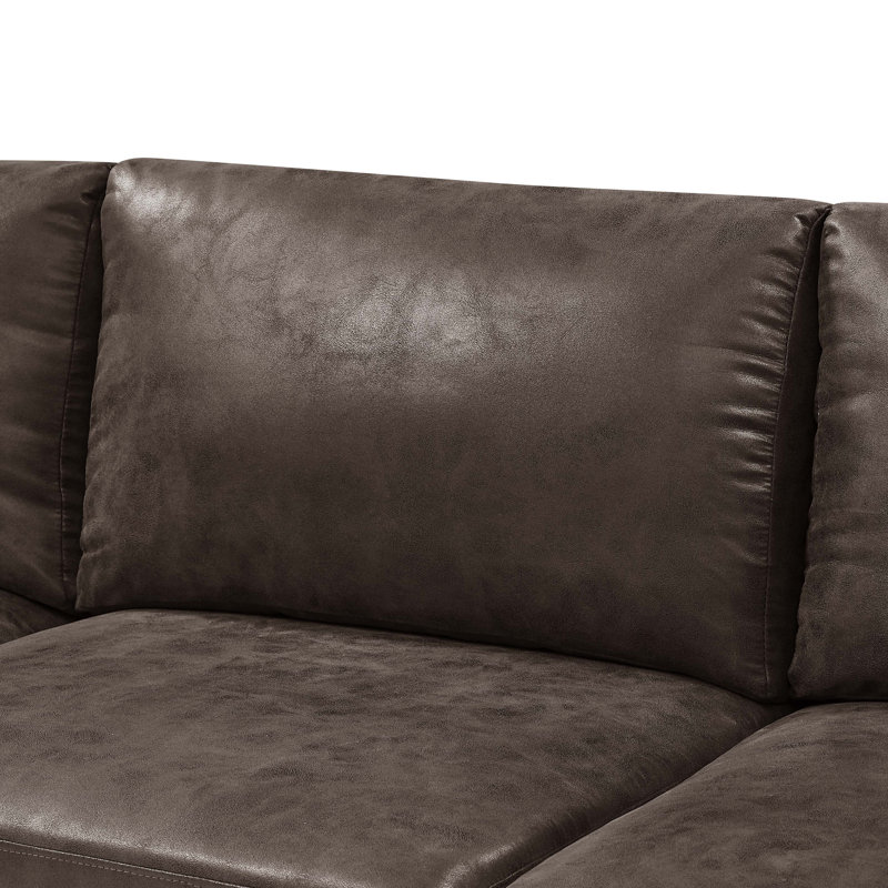 Angelamaria Faux Leather L-Shaped Sectional, Brown Faux Leather