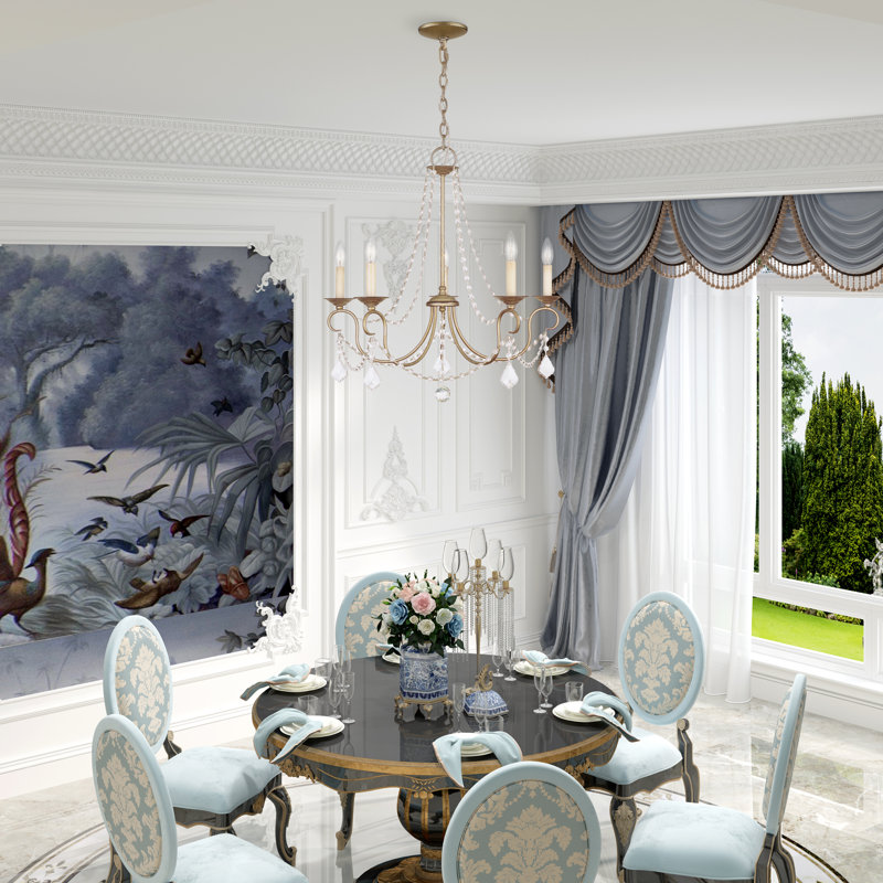 Lustre traditionnel de style bougie avec détails en cristal Fabio, Feuille d’argent antique
