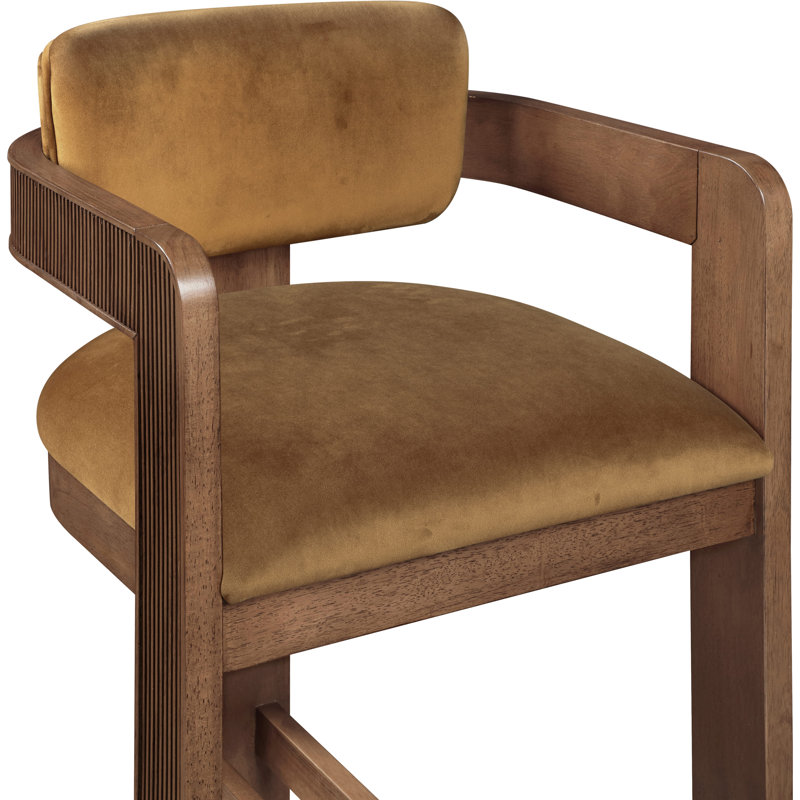 Tabouret rembourré Sacha Howley, Velours, Brun, Selle de cuir