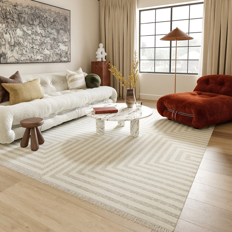 Nicolai Cream Graphic Fringed Reversible Washable Area Rug, 3' 3" x 5'