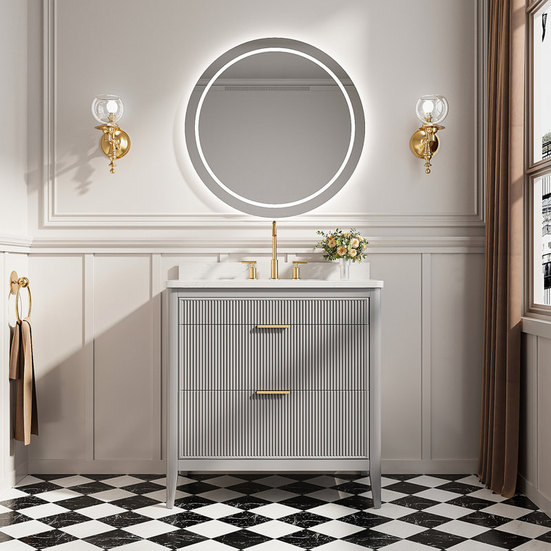 Meuble-lavabo autoportant à simple cuve, Gris, 36"