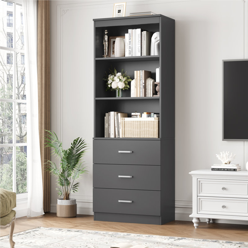 Bibliothèque standard à 3 tiroirs H 70,9 po x l 23,6 po Kahler, Gris foncé