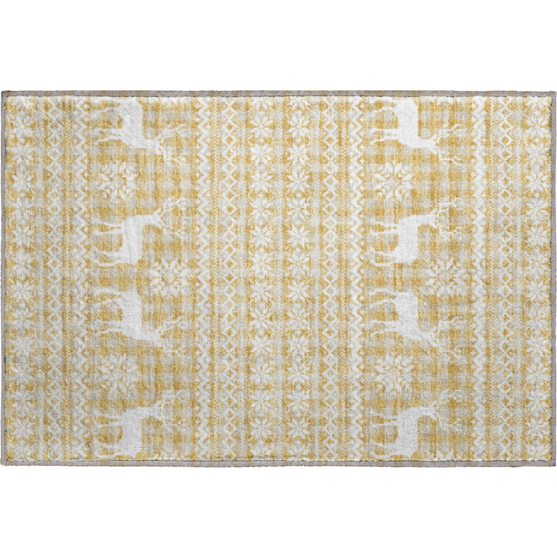 Premium Machine Washable Dockside AMF1820 Reindeers and Snowflakes Rug, Rectangle 1'8" x 2'6"