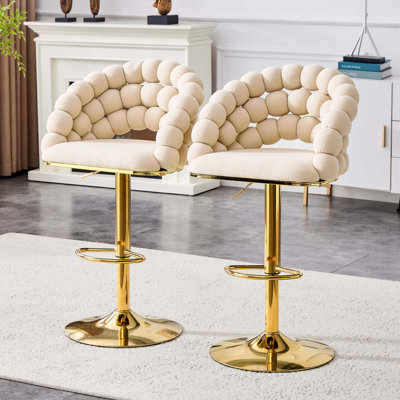 Ensemble de 2 tabourets de bar modernes à hauteur réglable avec revêtement en velours