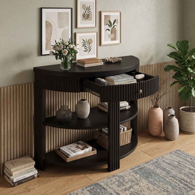 Console avec tiroir et deux tablettes, Noir