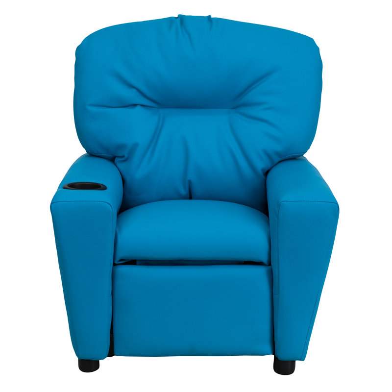 Contemporary Kids Recliner with Cup Holder, Vinyl - Turquoise