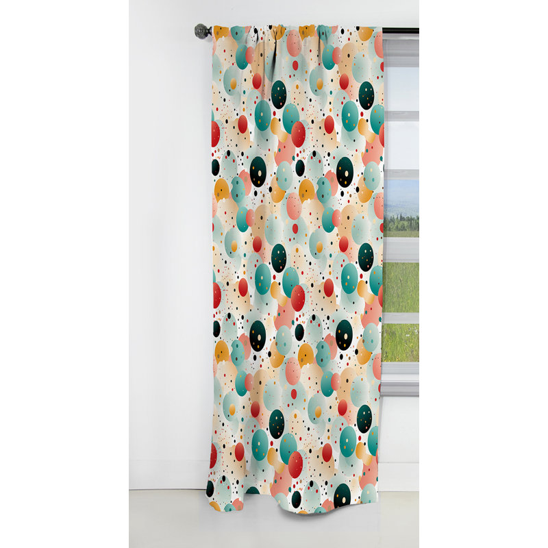 Turquoise rétro Revival Pois Delight V - rideau occultant abstrait - 1 panneaux, L 52 po x L 108 po