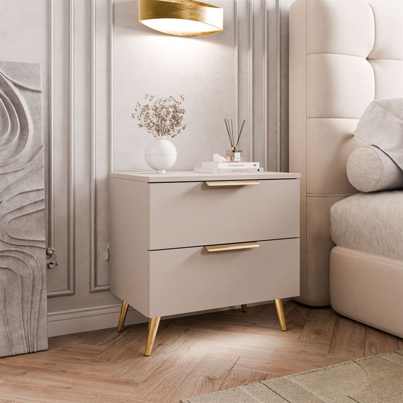 55cm W Bedside Table, Cashmire/Gold