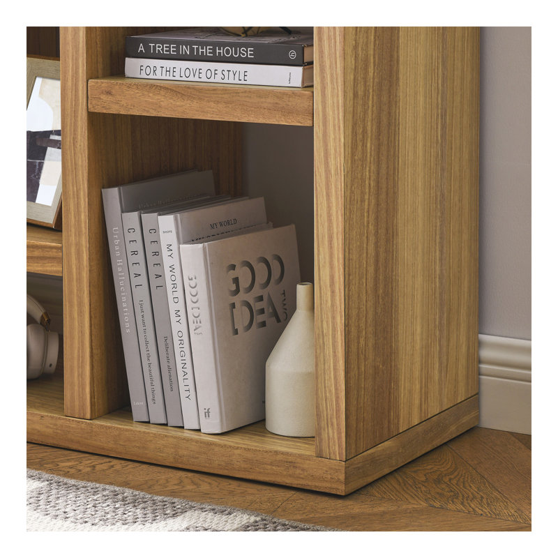 Open Wooden Open Shelf Bookcase, Freestanding Display Storage Cabinet with 7 Cube Storage Spaces, Floor Standing Bookshelf, Entryway, Living Room Storage Cabinet