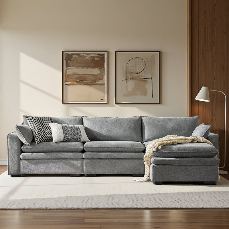 Canapé modulaire surdimensionné 4 pièces à double coussin de 121 po Wolff, Gris