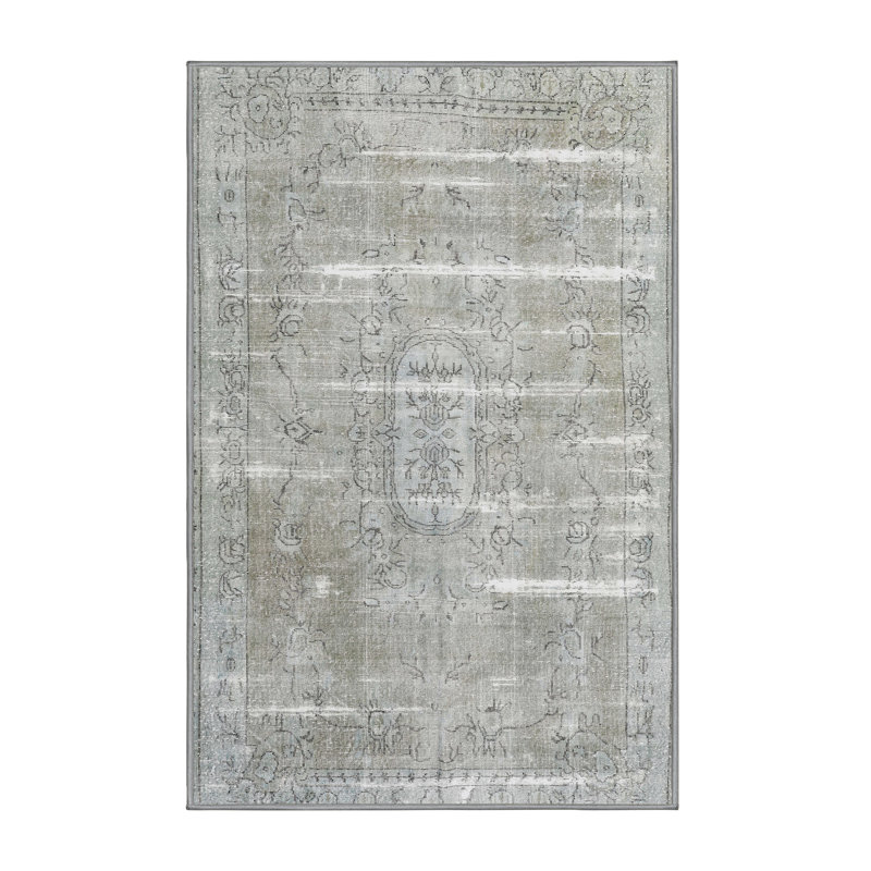 Tapis décoratif gris en laine oriental, Rectangle 2 pi x 3 pi