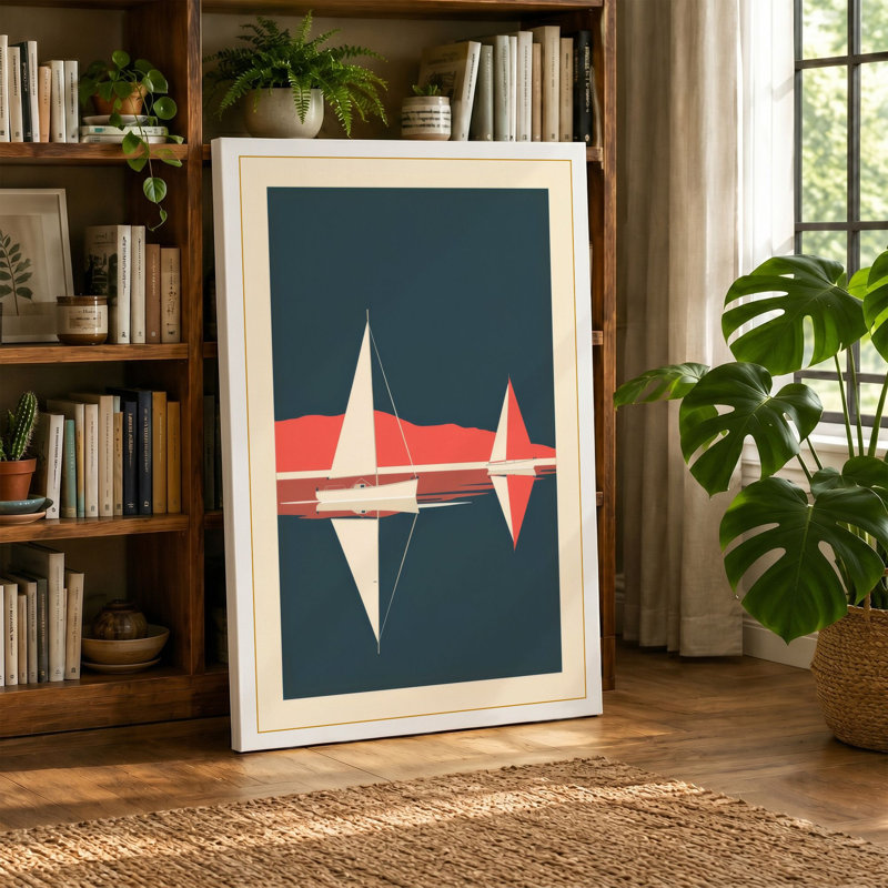 Streamlined Aircraft Mid-Century - Wrapped Canvas, 24x16 - 61.0 x 40.6 cm, Teal Border
