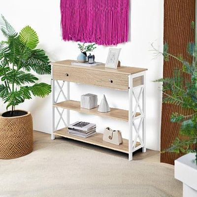 Console avec tiroir, canapé étroit avec rangement