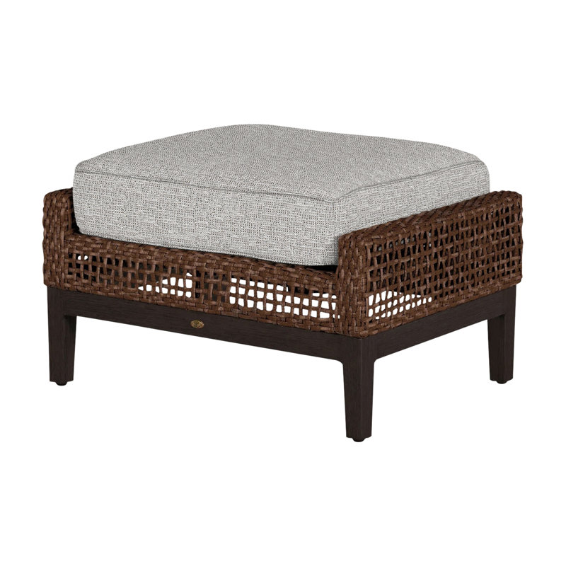 Repose-pieds d'extérieur tissé en osier Peninsule, Welt + bourre standard, Tweed caramel, Acajou / châtaignier