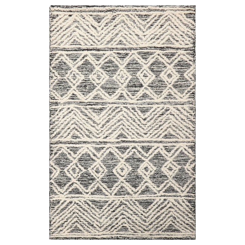Multi Sizes Black Hand Tufted Wool Transitional Geometric Oriental Area Rug, Rectangle 2'6" x 4'
