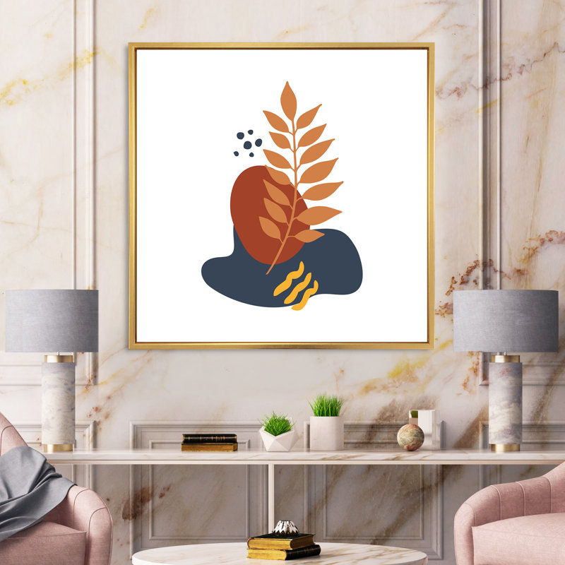 «Abstract Flowers on Minimal Shapes» - photographie sur toile à cadre flottant, Encadrement doré, H 36 po x l 36 po x 1,5 po