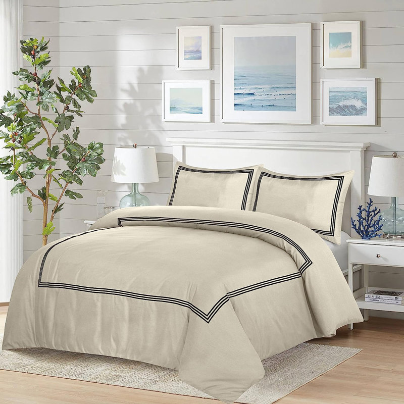 Kazimiera Sateen Polycotton 200 TC Duvet Cover Set, Cream/Black, King - 2 Standard Pillowcases