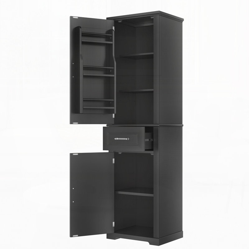 Armoire de rangement haute avec 4 portes et tablette réglable, Noir