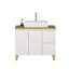 Ensemble de meuble-lavabo moderne avec lavabo, 2 portes et 2 grands tiroirs, système de cloisonnement doux, conception sans poignée, plateau et pieds en bois massif naturel-1935540106-1935540111
