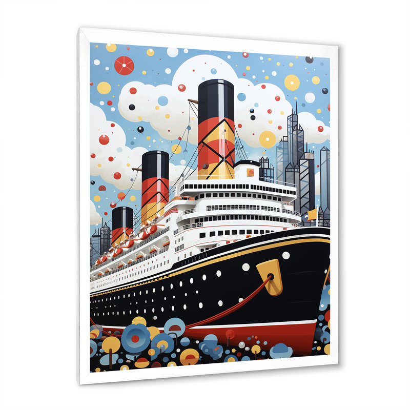 Pop Art Titanic Celebration - art mural bateau côtier, Cadre simple blanc, H 20 po x l 12 po x P 1 po
