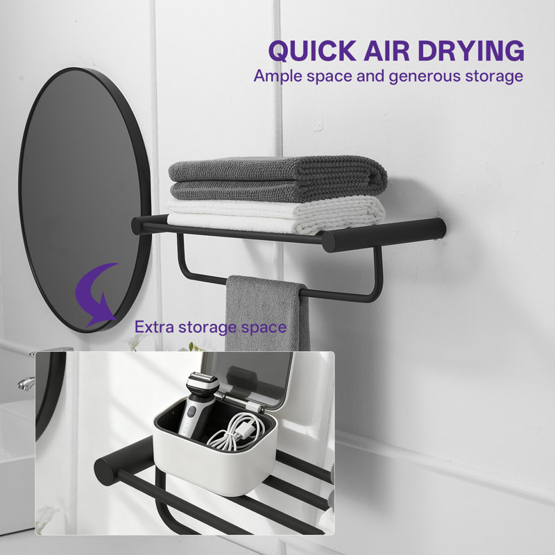 4-Piece Bath Hardware Set With 24 In. Towel Rack, Toilet Paper Holder And Towel Hook In Matte Black, Matte Black