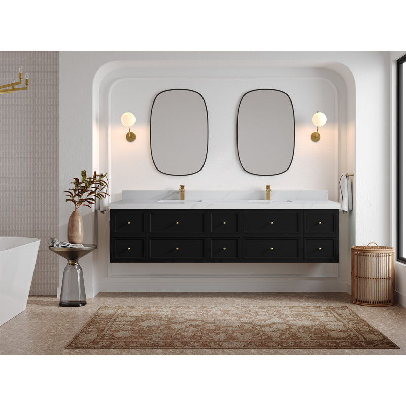 Flottant 84 po Roswell X P 22 po De salle de bain Quartz gris perle, Sienne Calacatta