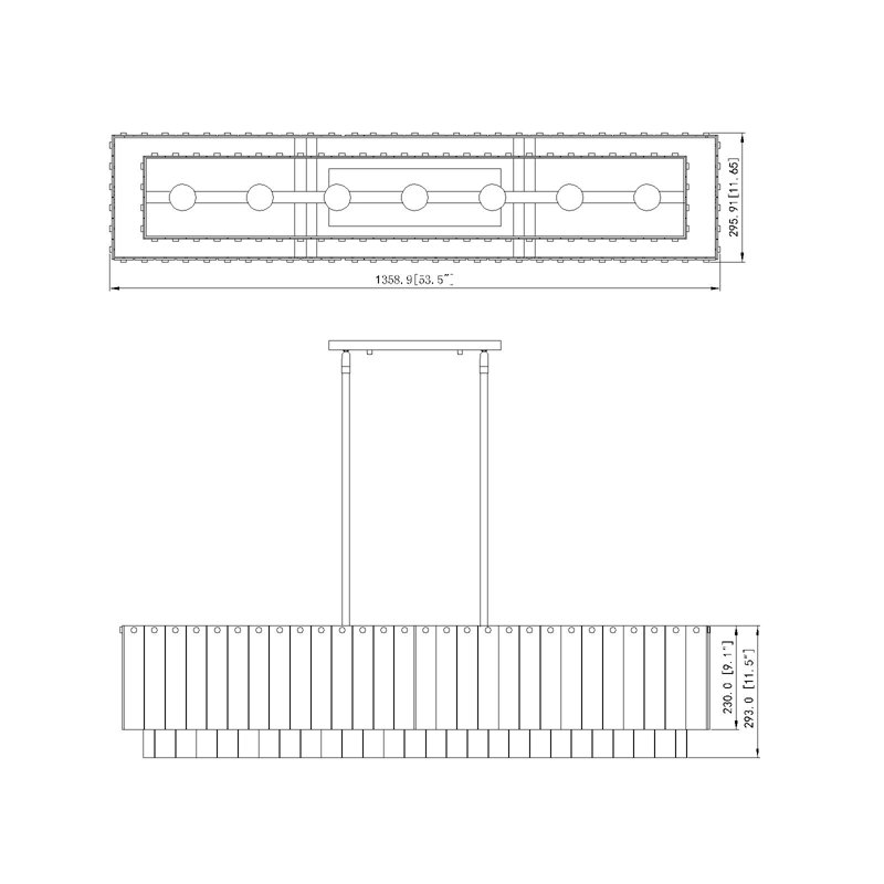 Noorulain 7 - Light Dimmable Kitchen Island Square / Rectangle Chandelier, Modern Gold