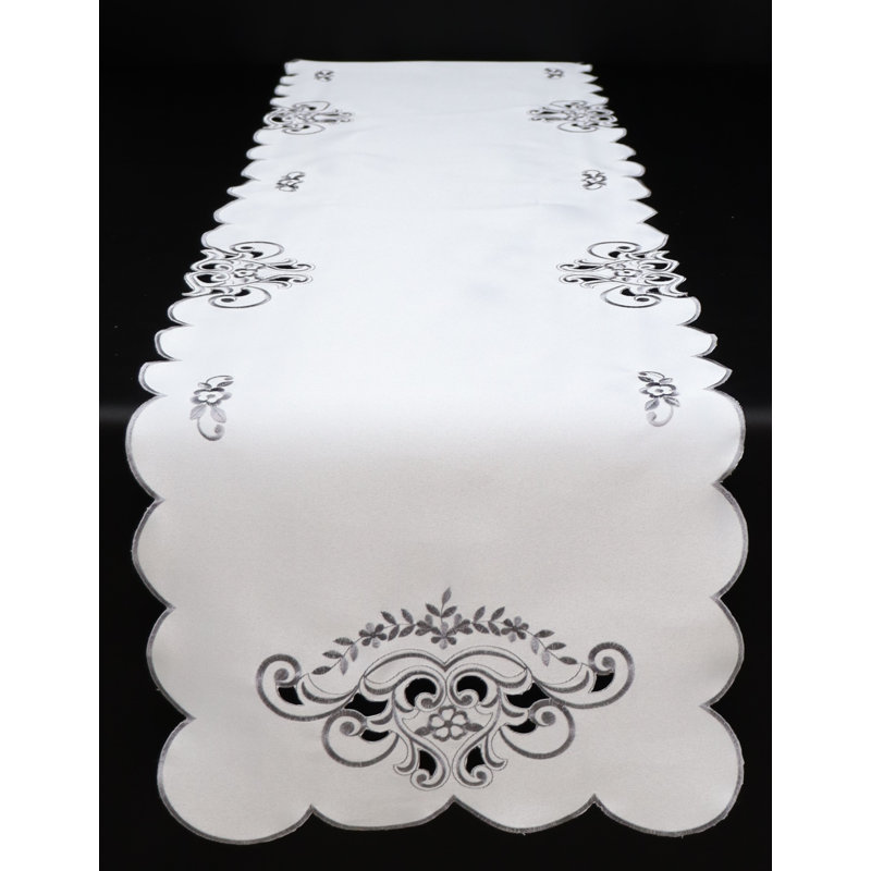 (16 x 36 po) Tapis de couloir brodé - blanc / gris, L 72 po x l 16 po