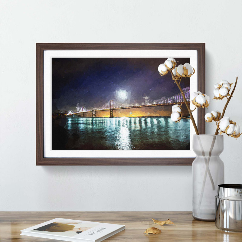The San Francisco Oakland Bay Bridge in Abstract - Framed Print, 50cm H x 76cm W x 2cm D, Walnut