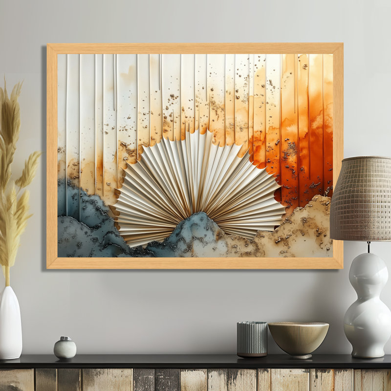 Rayon de soleil du désert I - Tableau abstrait bohème encadré, H 24 po x l 32 po, Natural Picture Framed