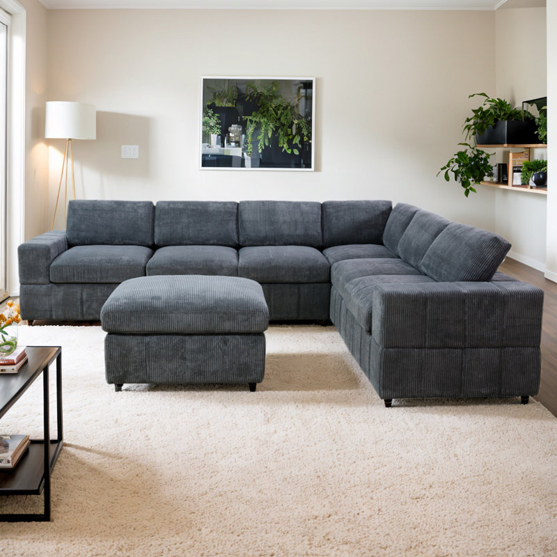 Otbert 7 - Piece Upholstered Sectional, Dark Gray Corduroy