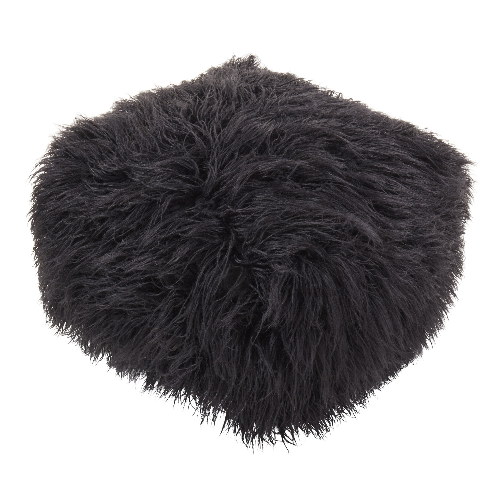 Faux Mongolian Collection 20" Pouffe, Black Acrylic