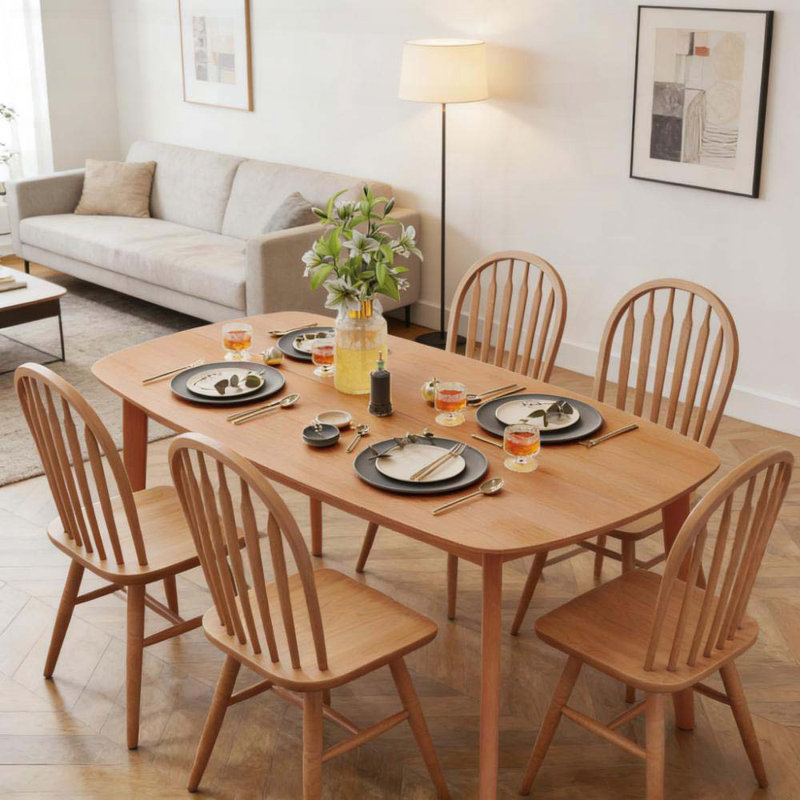 Table de salle à manger Nordic Style - Bois de pin naturel, 59 po x 31,5 po, 6 places