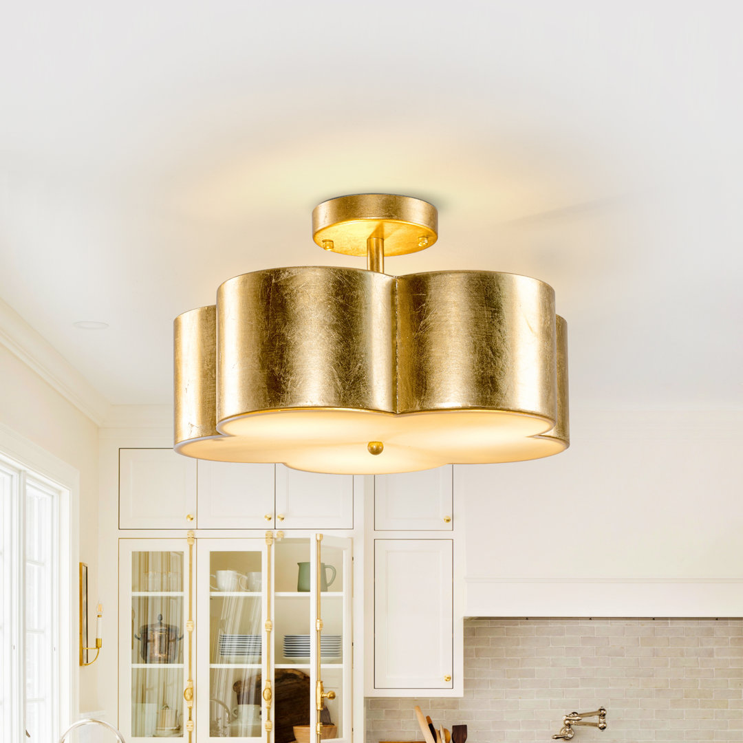 Antique Gold 3-Light Drum Dimmable Semi-Flush Mount Ceiling Light Mercer41